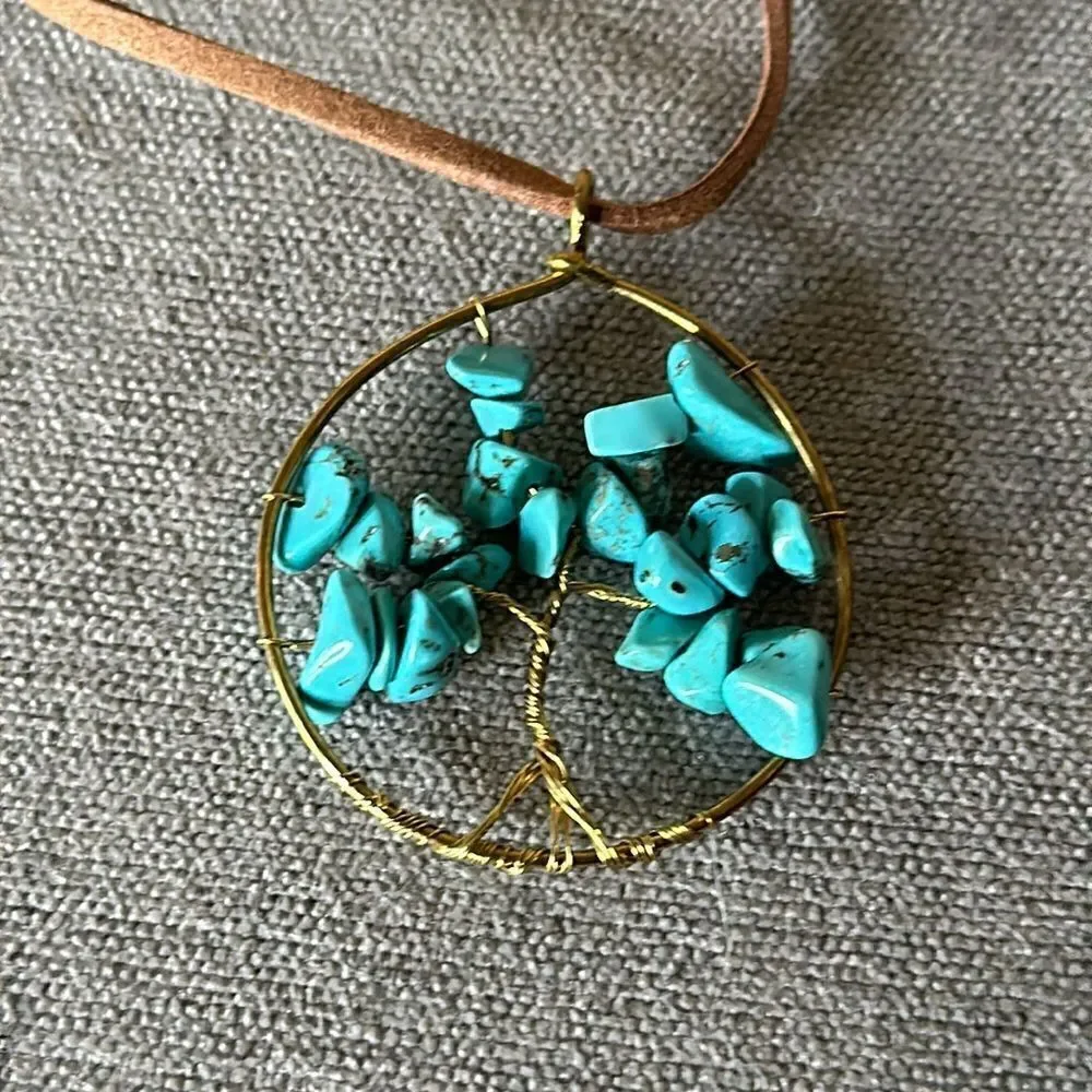 Turquoise “Tree of Life” Leather Necklace